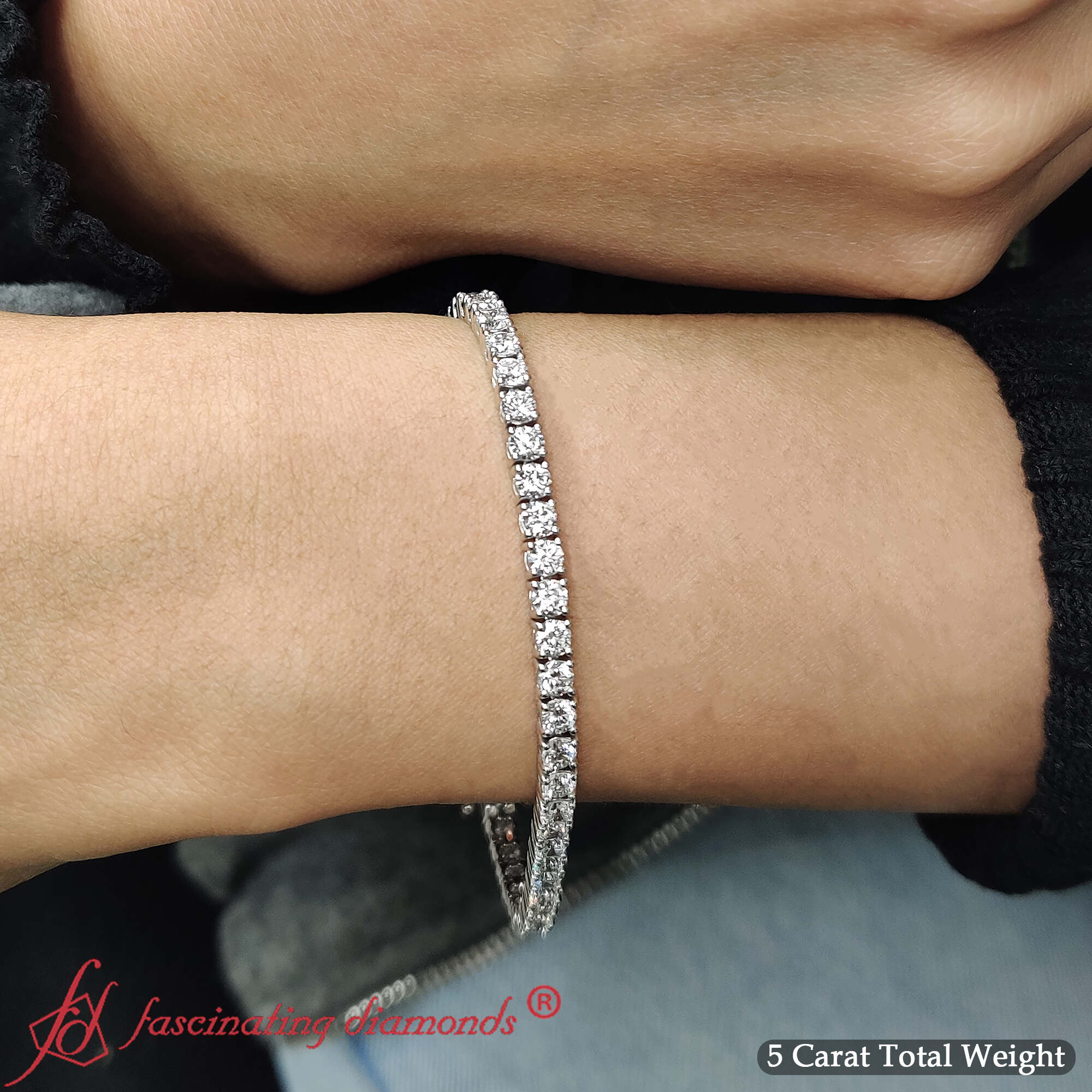 Womens Diamond Tennis Bracelet 5 Carat In FDBRC8635ROANGLE2 5.00+CT NL WG