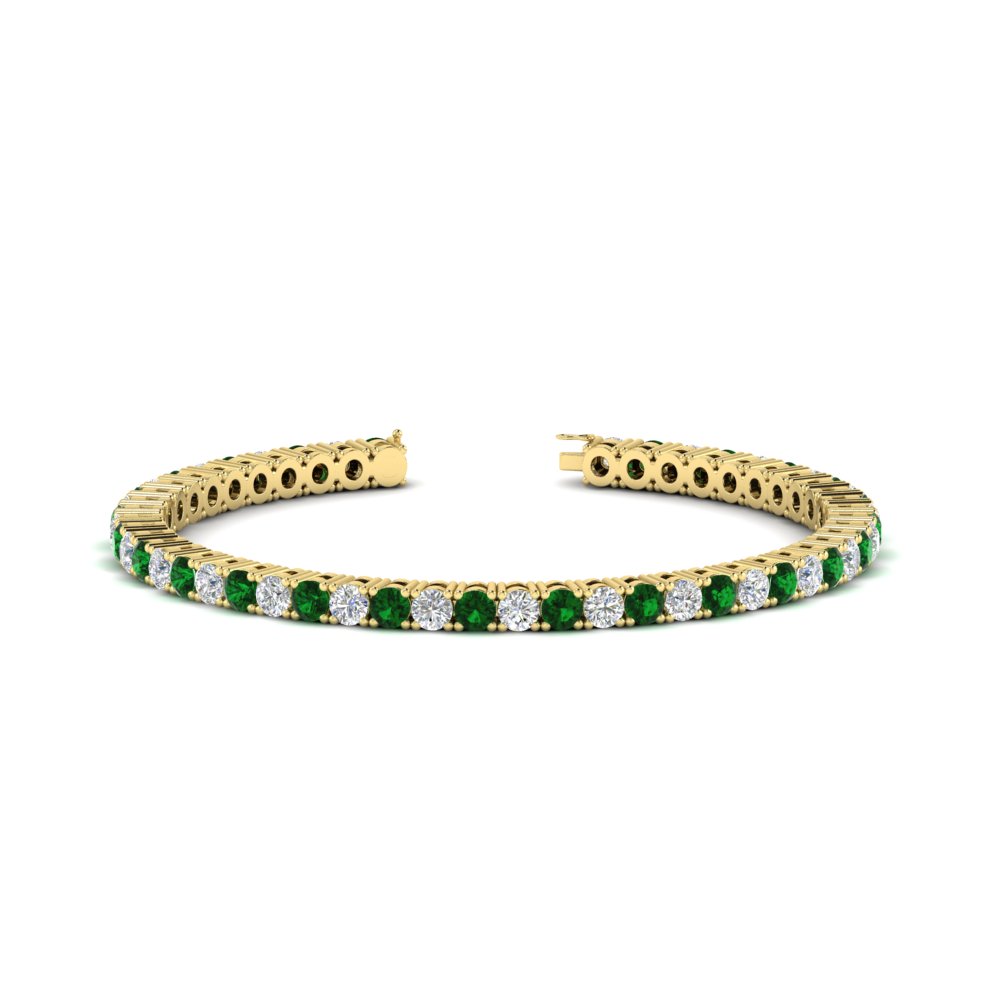 Stylish Tennis Bracelet For Women with 14K Yellow Gold Green Emerald