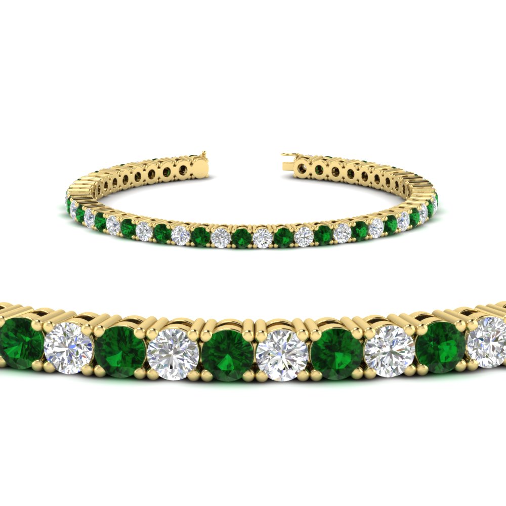 Womens Diamond Tennis Bracelet 5 Carat With Green Emerald In FDBRC8635ROGEMGRANGLE2 5.00+CT NL YG
