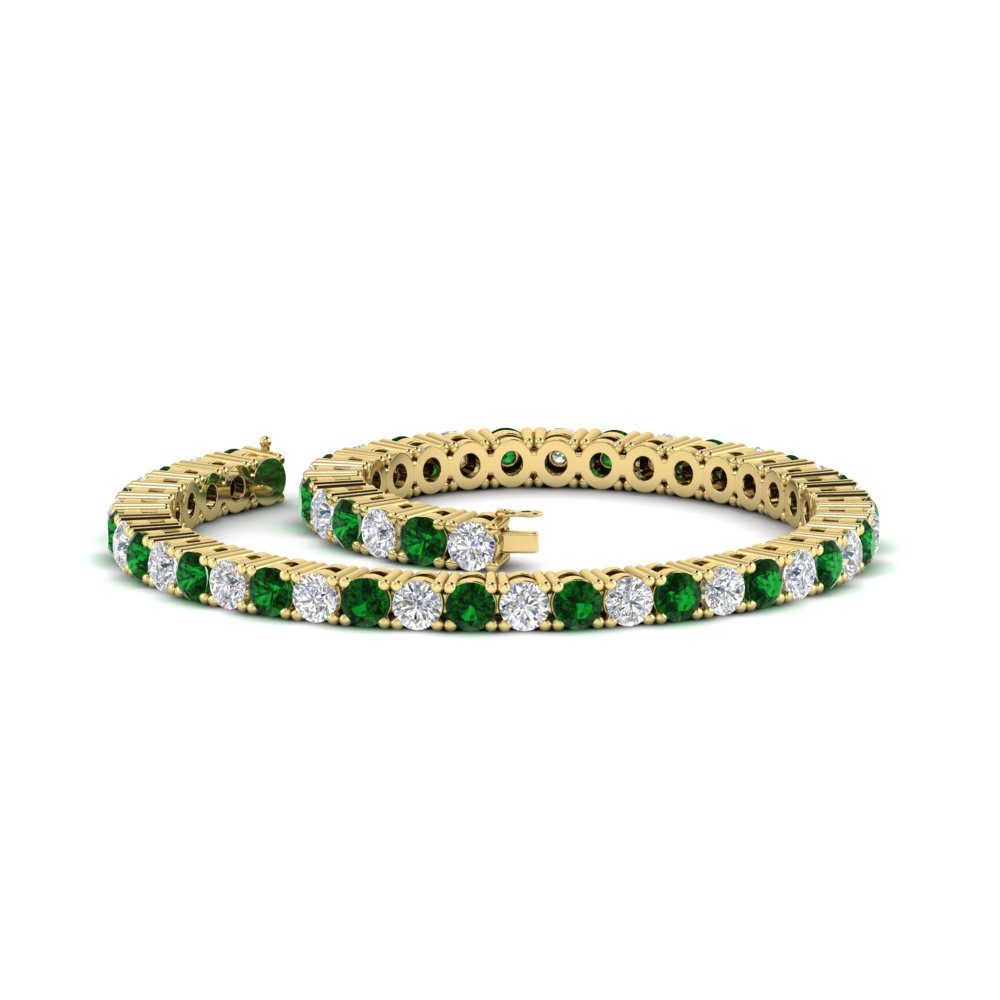 Stylish Tennis Bracelet For Women with 14K Yellow Gold Green Emerald