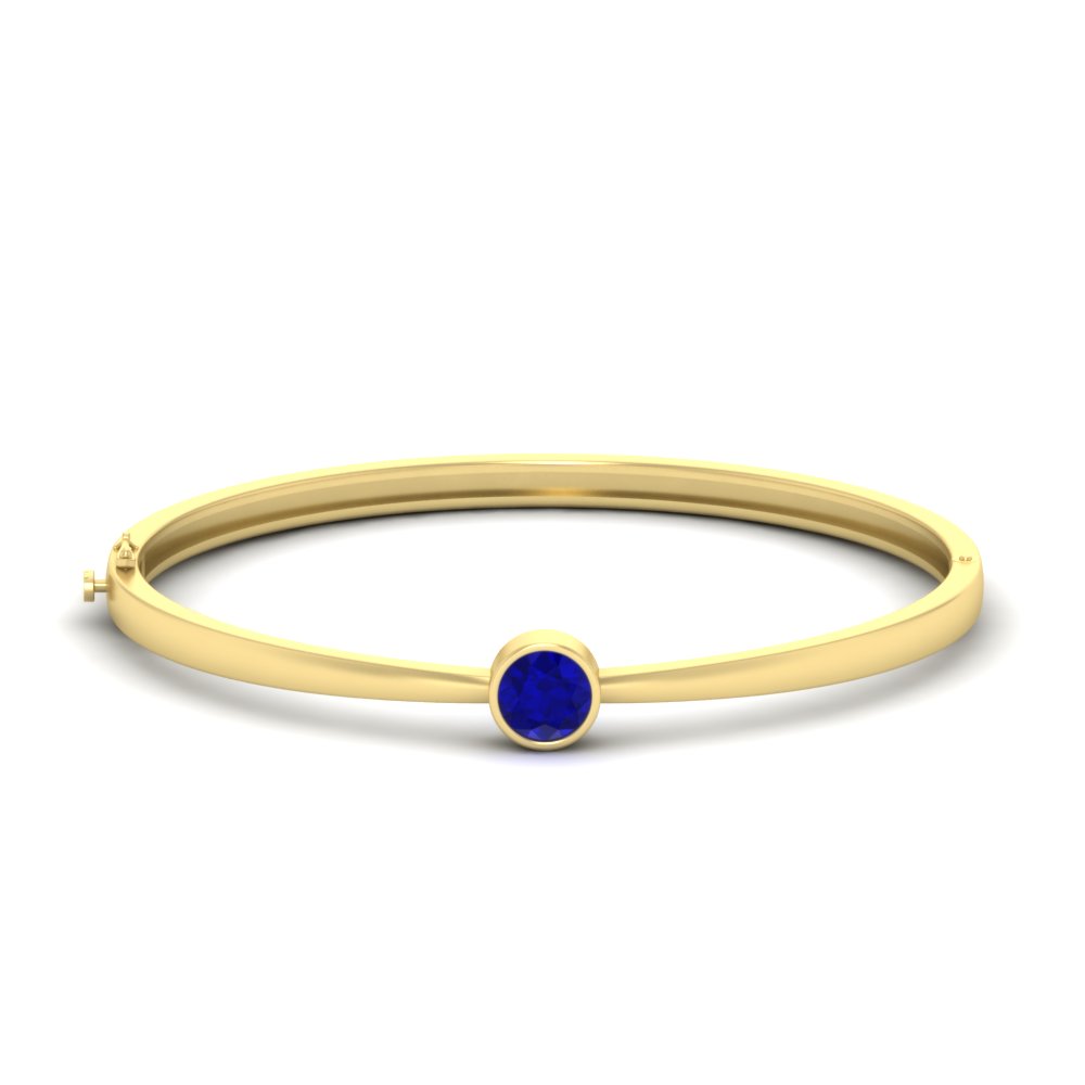  0.50 Ct. Diamond Solitaire Bangle Bracelet with Blue Sapphire 14K Yellow Gold