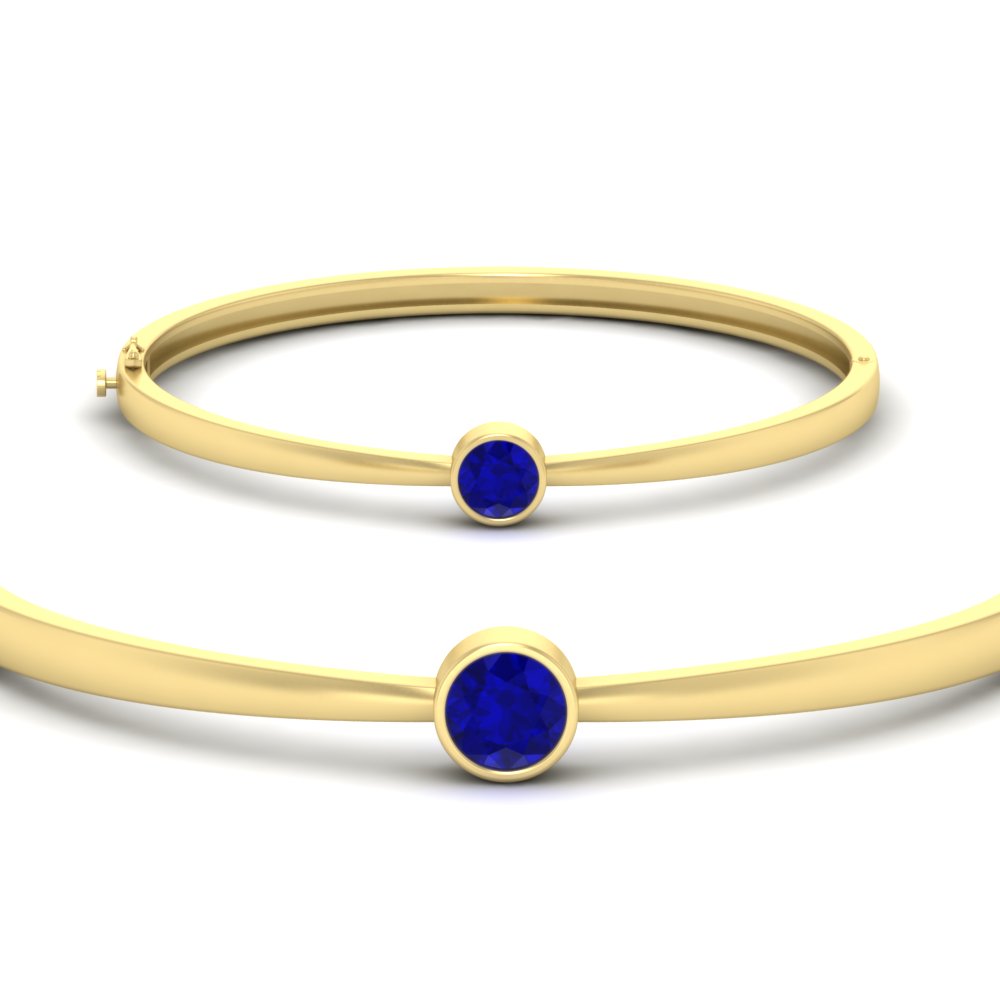  0.50 Ct. Diamond Solitaire Bangle Bracelet with Blue Sapphire 14K Yellow Gold