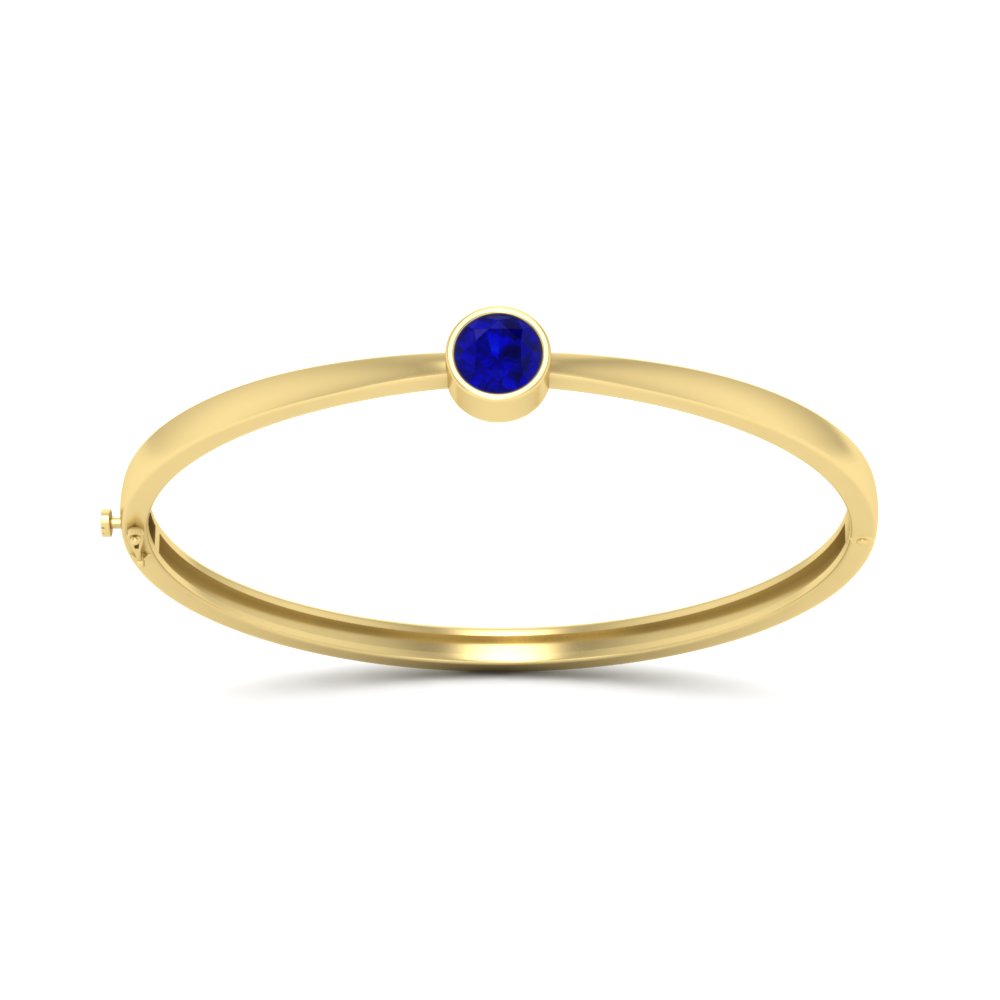  0.50 Ct. Diamond Solitaire Bangle Bracelet with Blue Sapphire 14K Yellow Gold