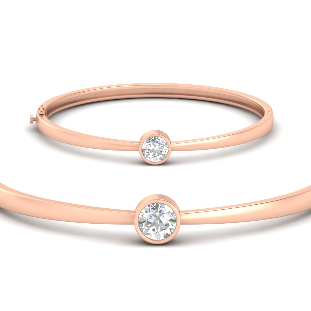 Bezel Set Bangle Bracelet with 14K Rose Gold White Diamond