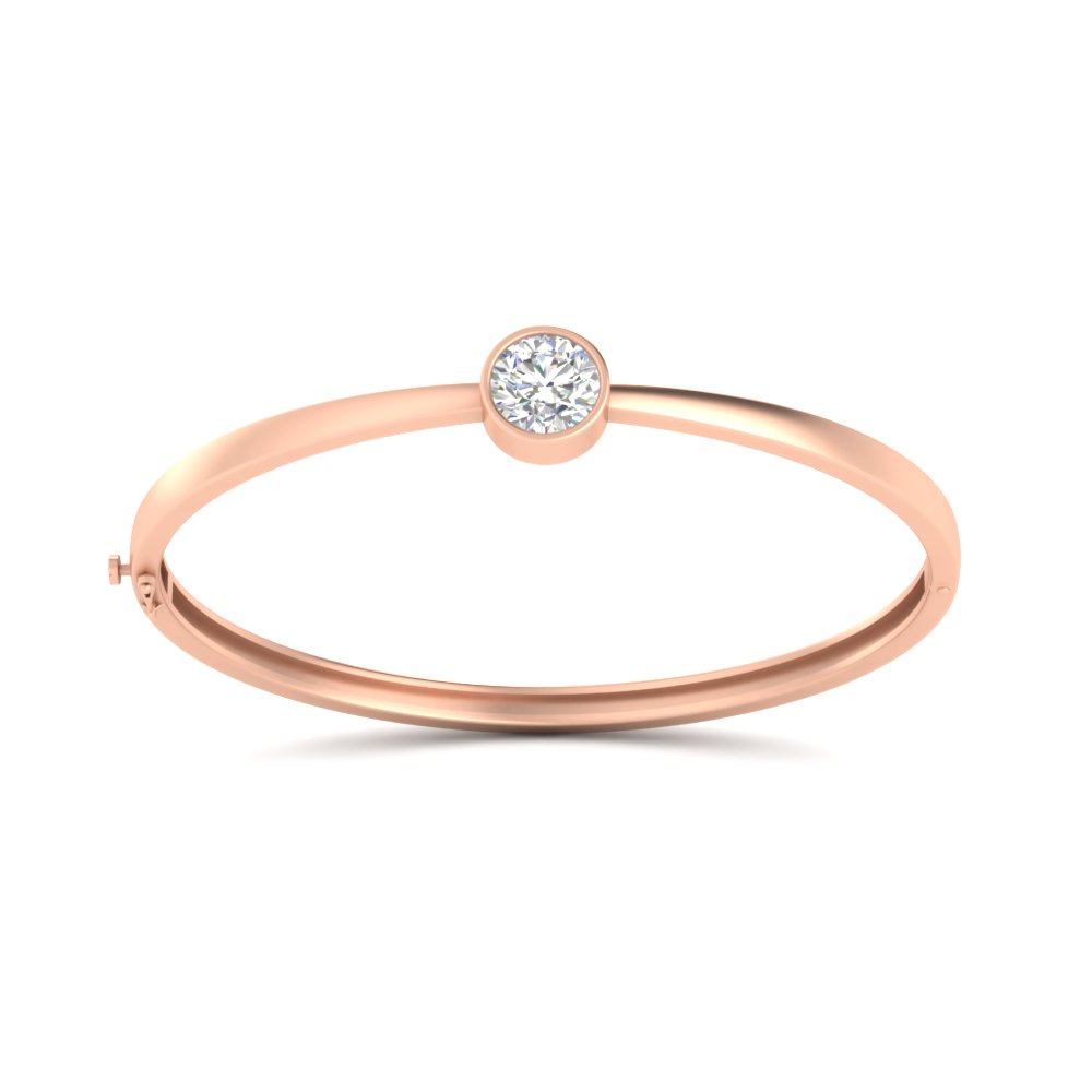 Bezel Set Bangle Bracelet with 14K Rose Gold White Diamond