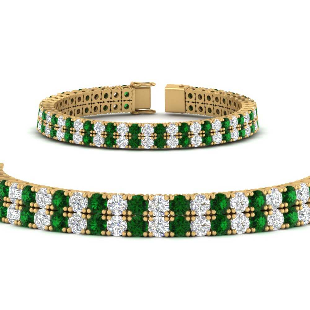 2-row-round-tennis-diamond-bracelet-with-emerald-in-FDBRC9701GEMGRANGLE1-NL-YG