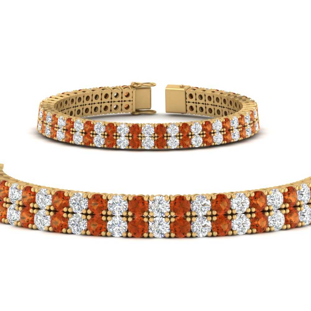 2-row-round-tennis-diamond-bracelet-with-orange-sapphire-in-FDBRC9701GSAORANGLE1-NL-YG