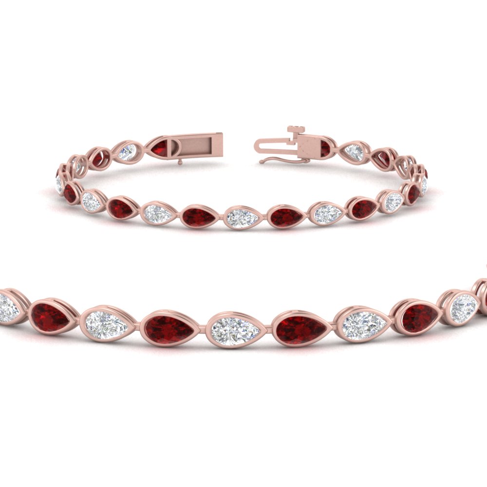 14K Rose Gold Ruby and Diamond Outline Bangle Bracelet