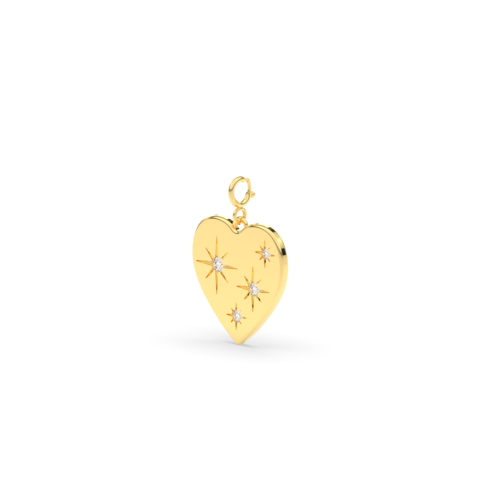 Heart Starburst Charm with 14K Yellow Gold White Diamond