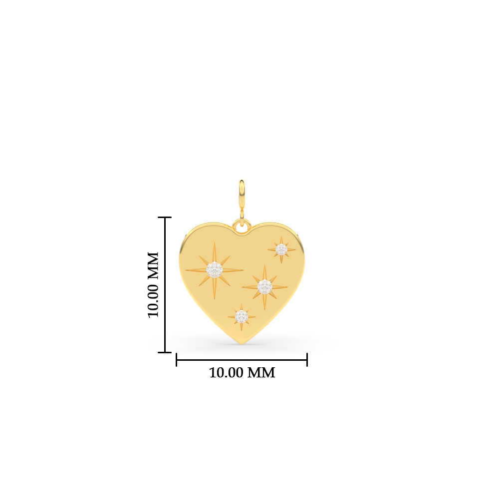 Heart Starburst Charm with 14K Yellow Gold White Diamond