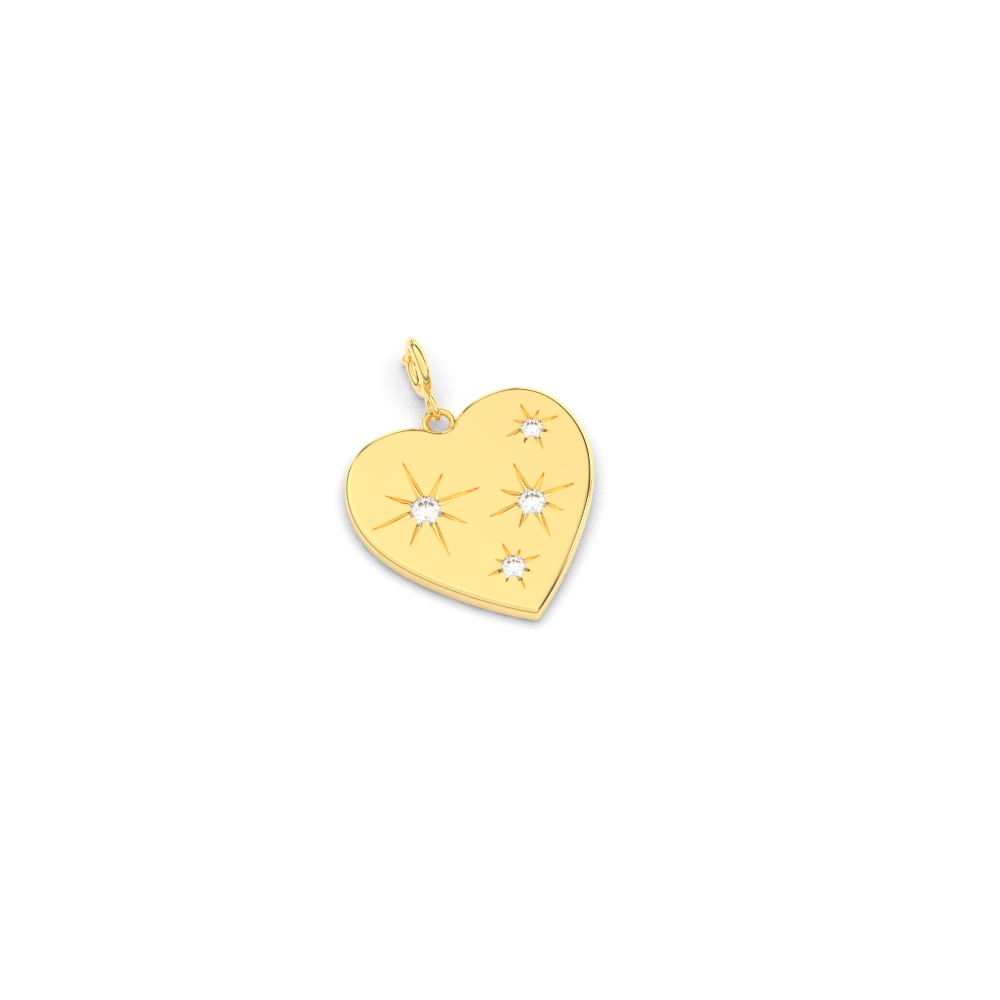 Heart Starburst Charm with 14K Yellow Gold White Diamond