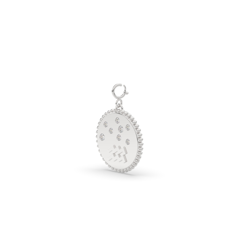 Aquarius Zodiac Talisman Disc Charm with 14K White Gold White Diamond