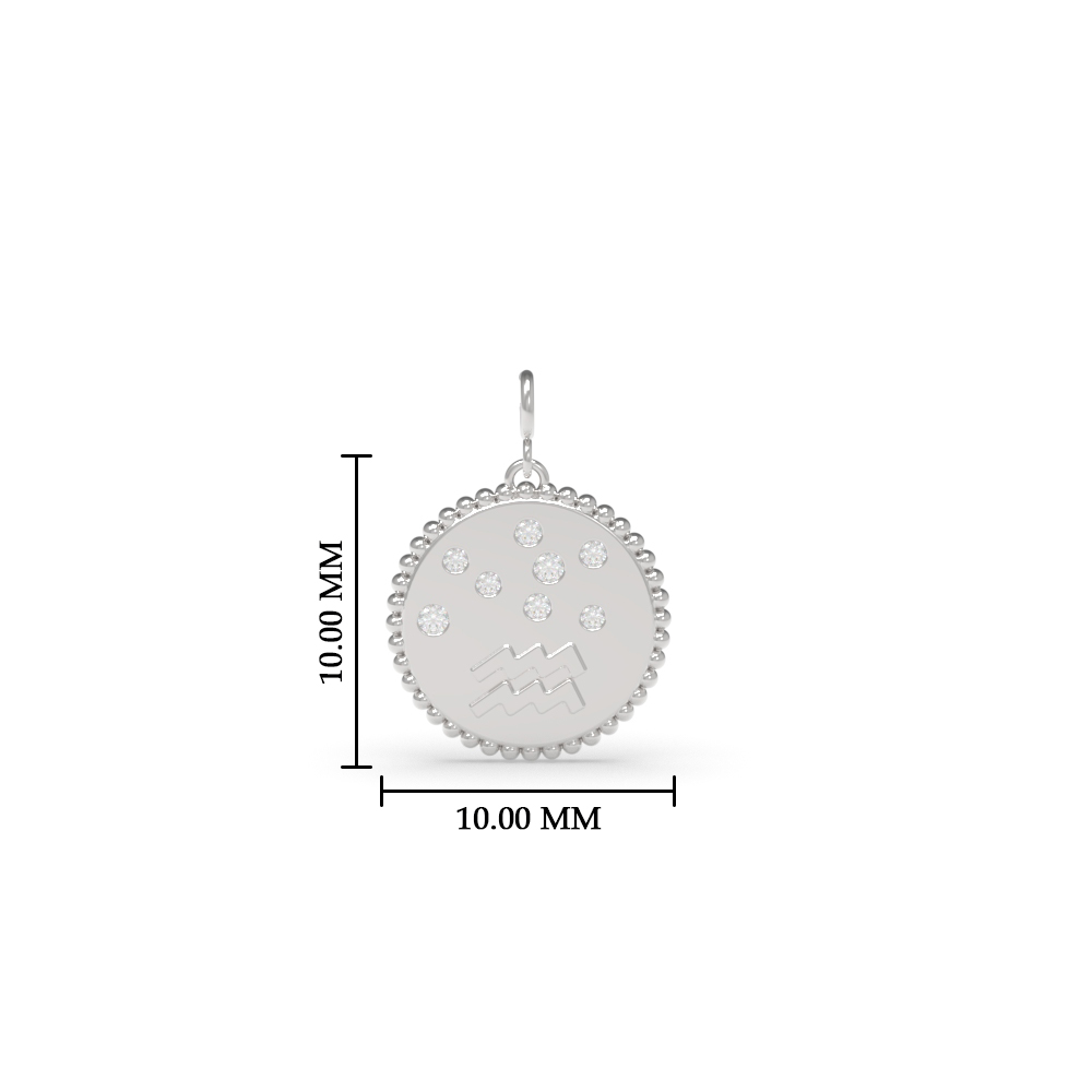 Aquarius Zodiac Talisman Disc Charm with 14K White Gold White Diamond