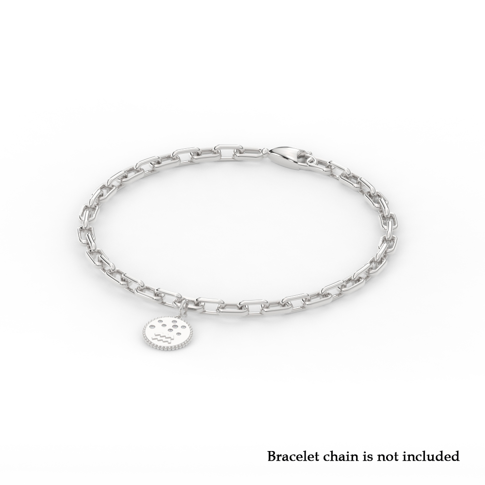 Aquarius Zodiac Talisman Disc Charm with 14K White Gold White Diamond