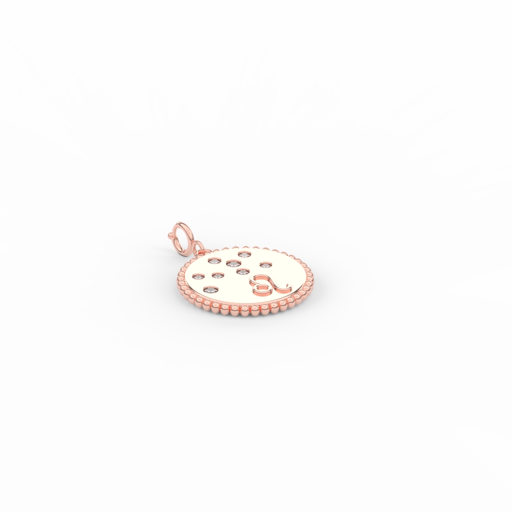 Leo Zodiac Disc Diamond Charm with 14K Rose Gold White Diamond