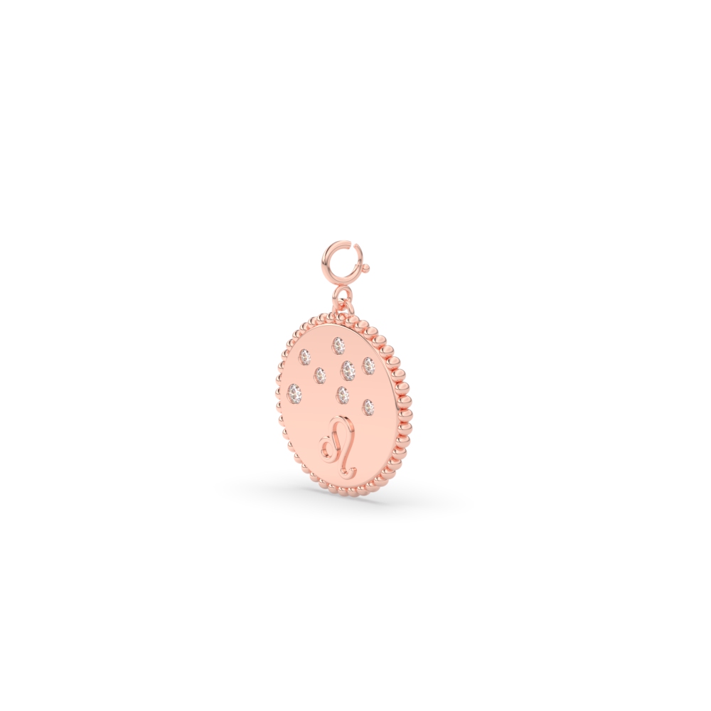 Leo Zodiac Disc Diamond Charm with 14K Rose Gold White Diamond