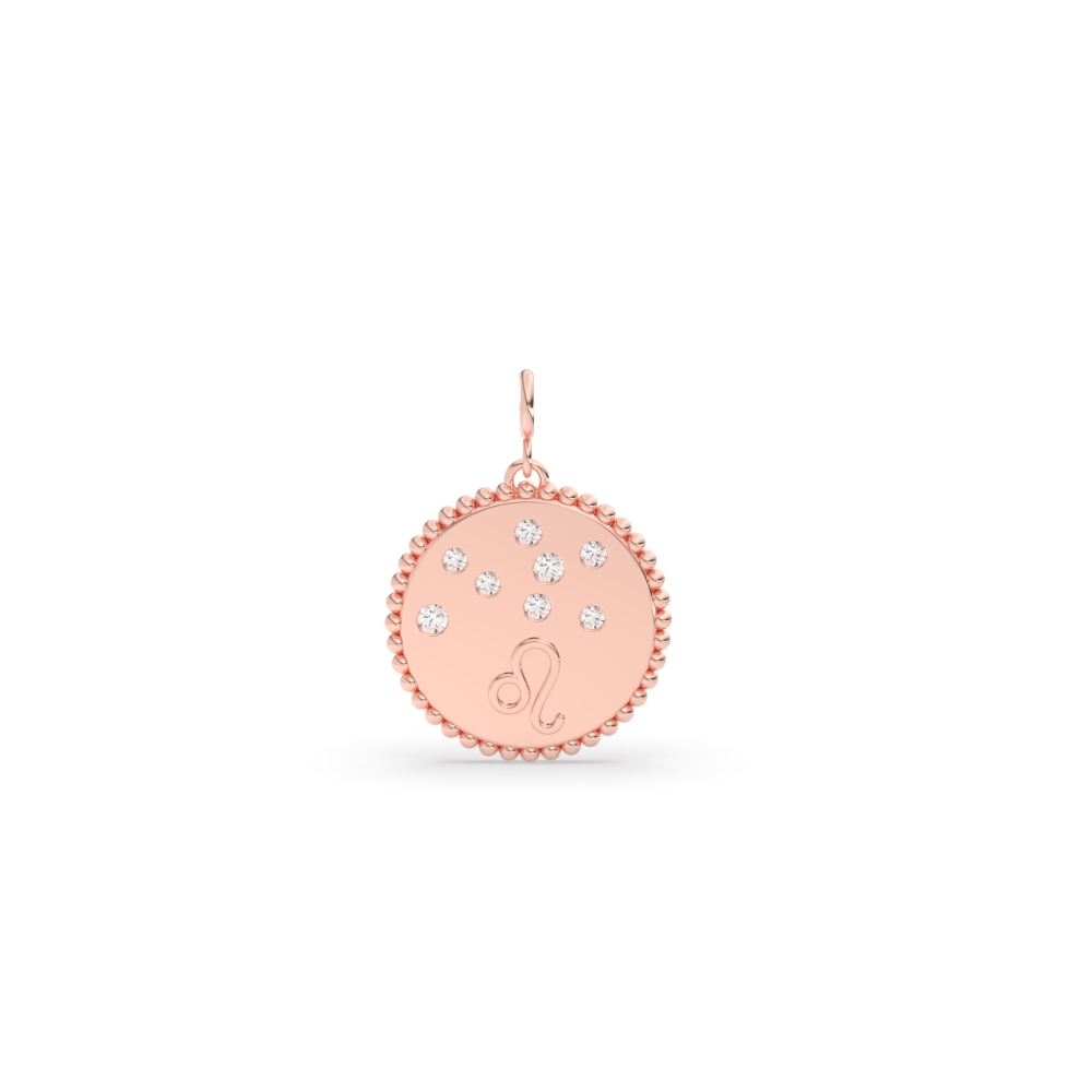 Leo Zodiac Disc Diamond Charm with 14K Rose Gold White Diamond