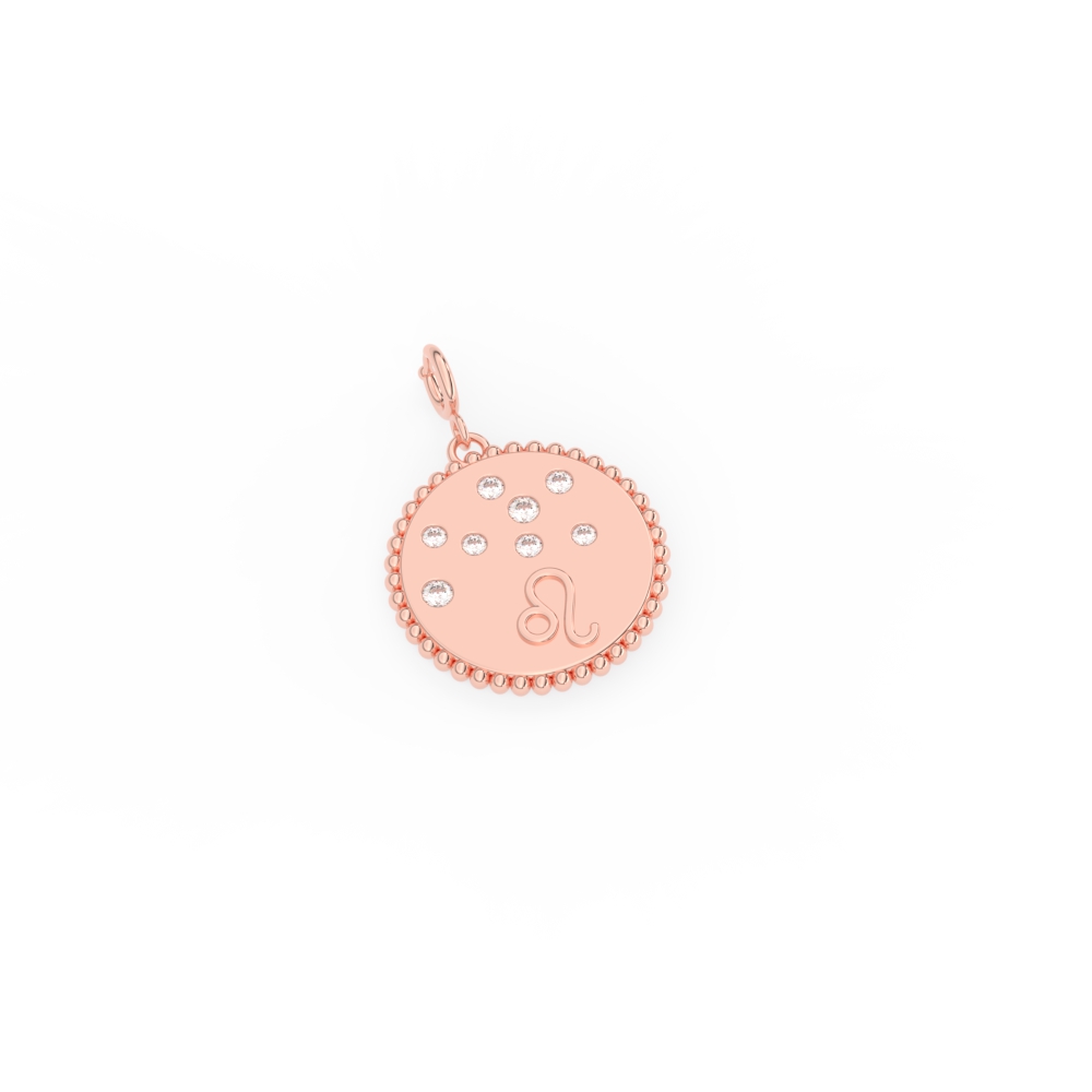 Leo Zodiac Disc Diamond Charm with 14K Rose Gold White Diamond