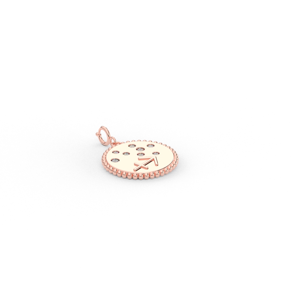 Sagittarius Disc Diamond Charm with 14K Rose Gold White Diamond