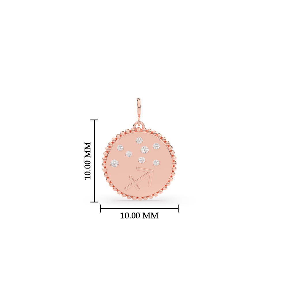 Sagittarius Disc Diamond Charm with 14K Rose Gold White Diamond