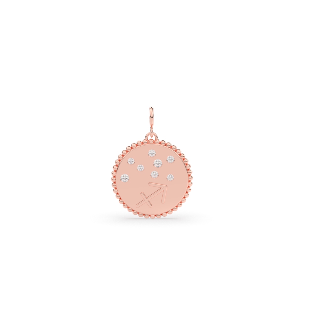 Sagittarius Disc Diamond Charm with 14K Rose Gold White Diamond