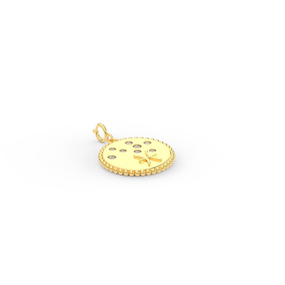 Zodiac Pisces Diamond Disc Charm with 14K Yellow Gold White Diamond