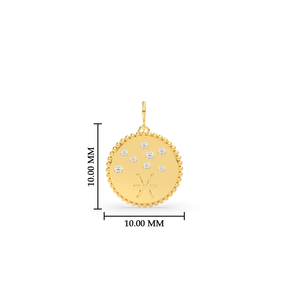 Zodiac Pisces Diamond Disc Charm with 14K Yellow Gold White Diamond
