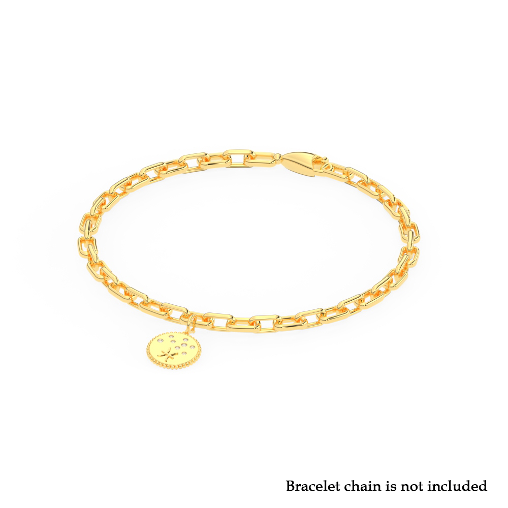 Zodiac Pisces Diamond Disc Charm with 14K Yellow Gold White Diamond