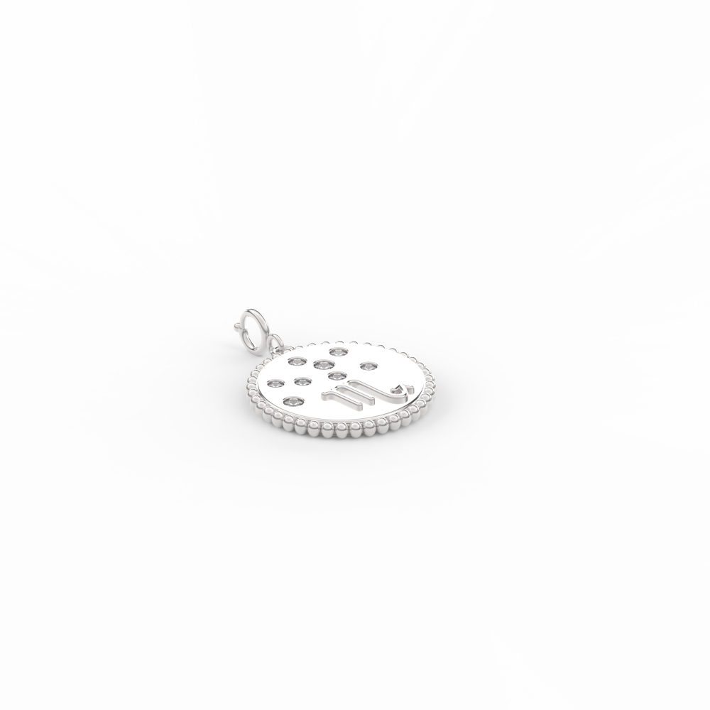 Scorpio Zodiac Disc Charm with 14K White Gold White Diamond