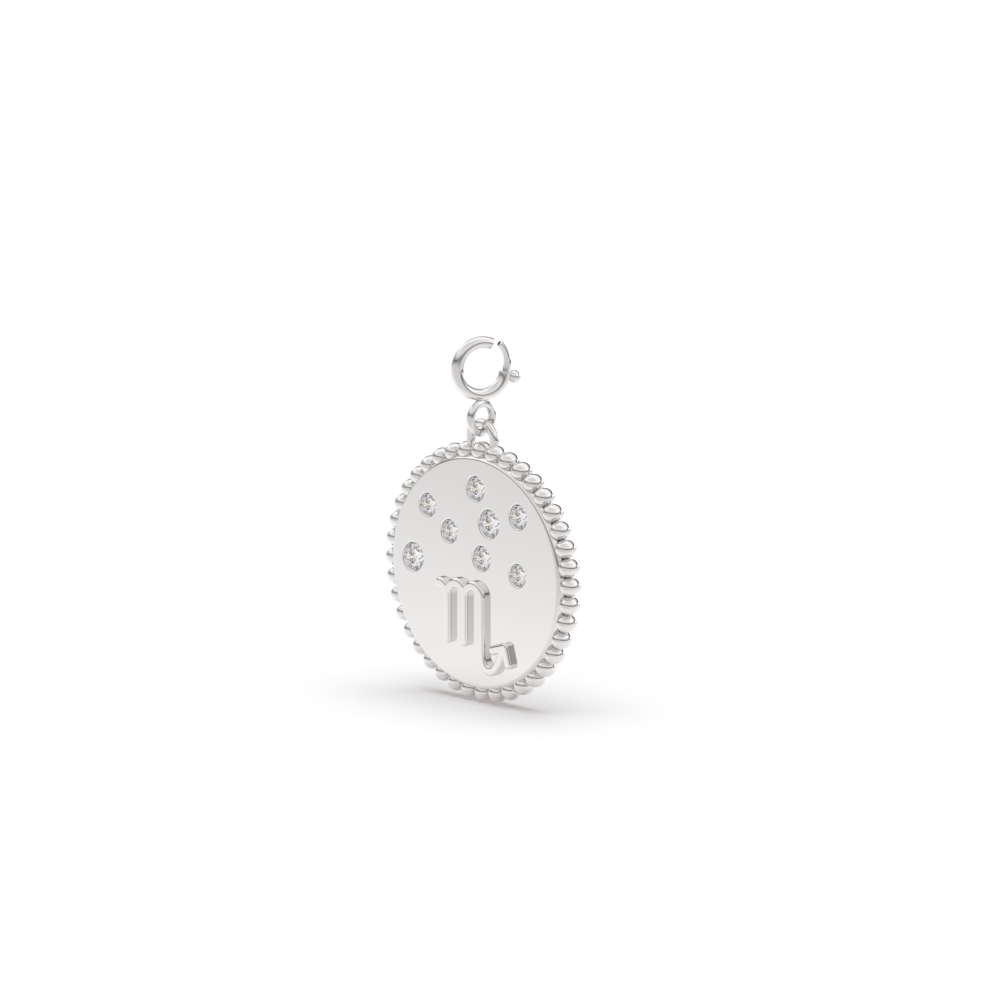 Scorpio Zodiac Disc Charm with 14K White Gold White Diamond