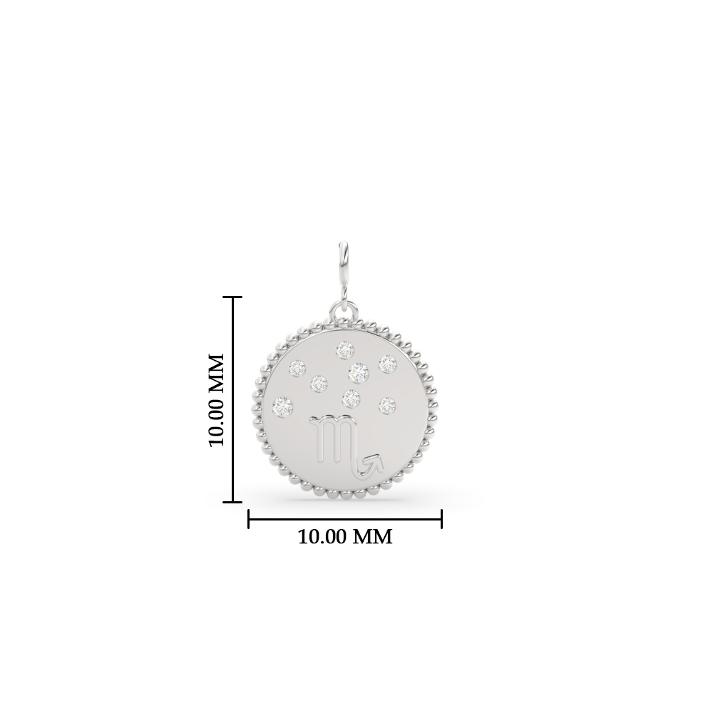 Scorpio Zodiac Disc Charm with 14K White Gold White Diamond
