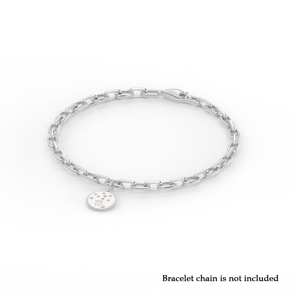 Scorpio Zodiac Disc Charm with 14K White Gold White Diamond