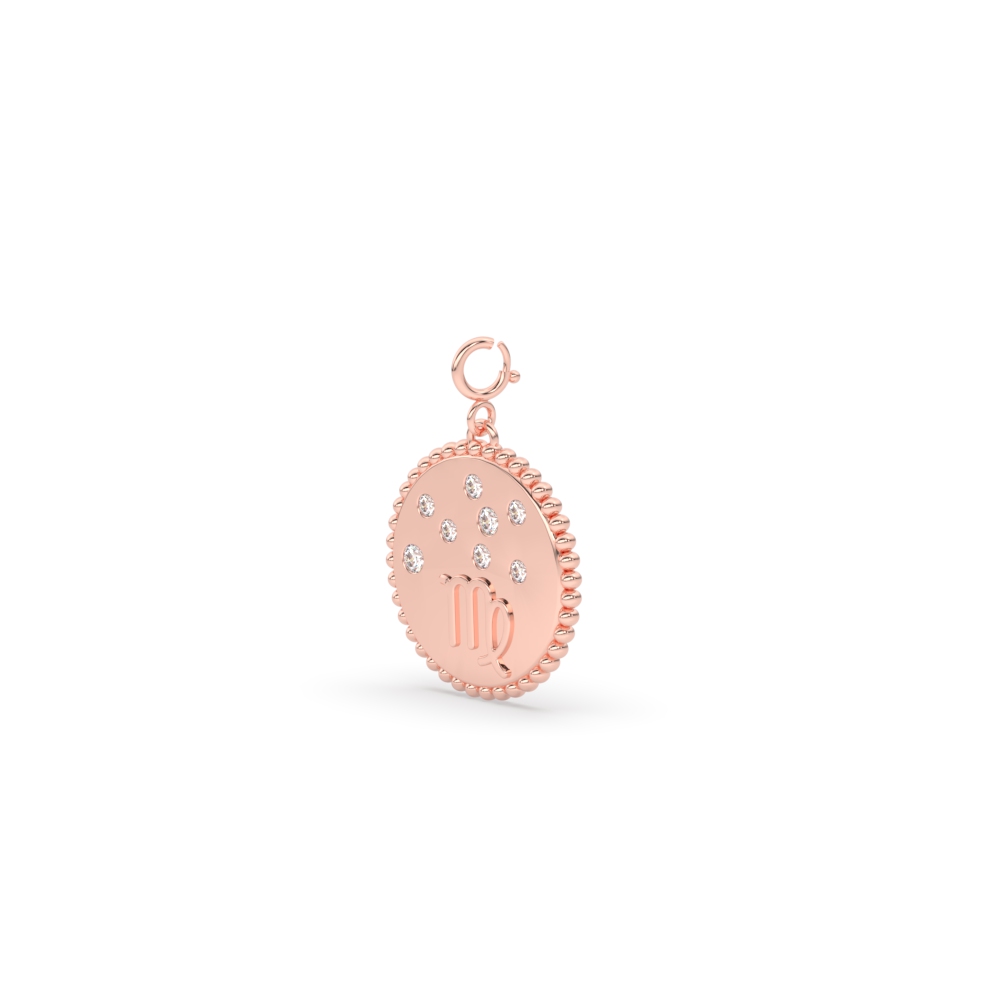 Virgo Zodiac Disc Diamond Charm with 14K Rose Gold White Diamond
