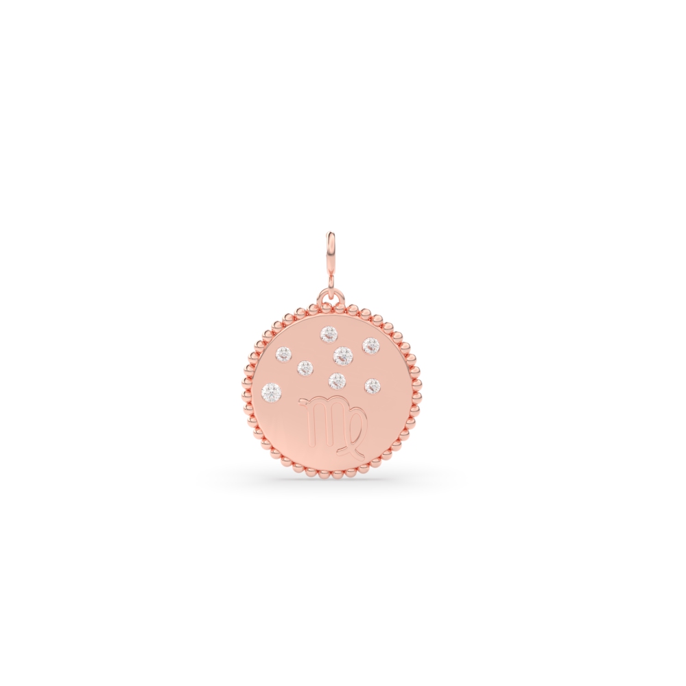 Virgo Zodiac Disc Diamond Charm with 14K Rose Gold White Diamond