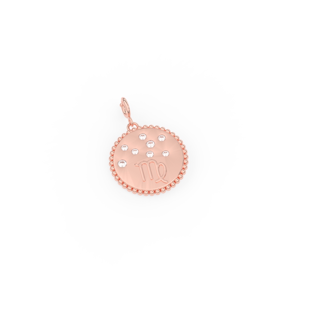 Virgo Zodiac Disc Diamond Charm with 14K Rose Gold White Diamond