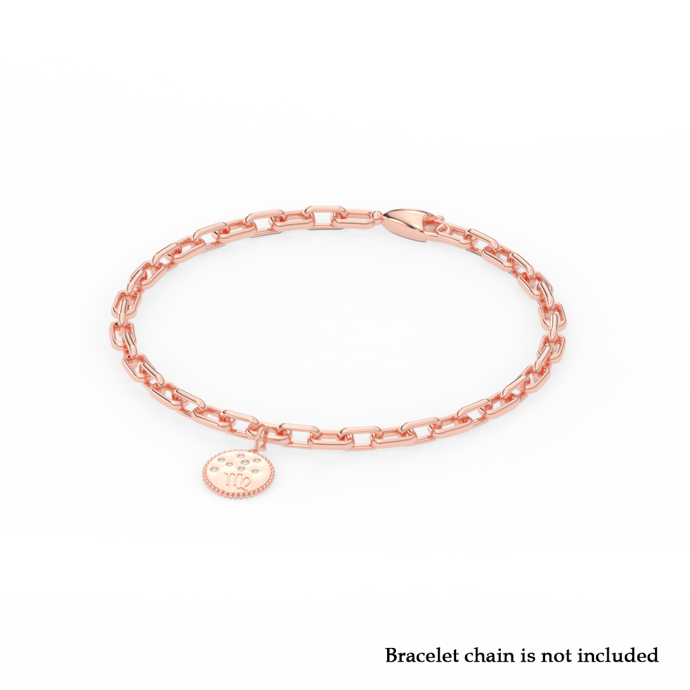 Virgo Zodiac Disc Diamond Charm with 14K Rose Gold White Diamond