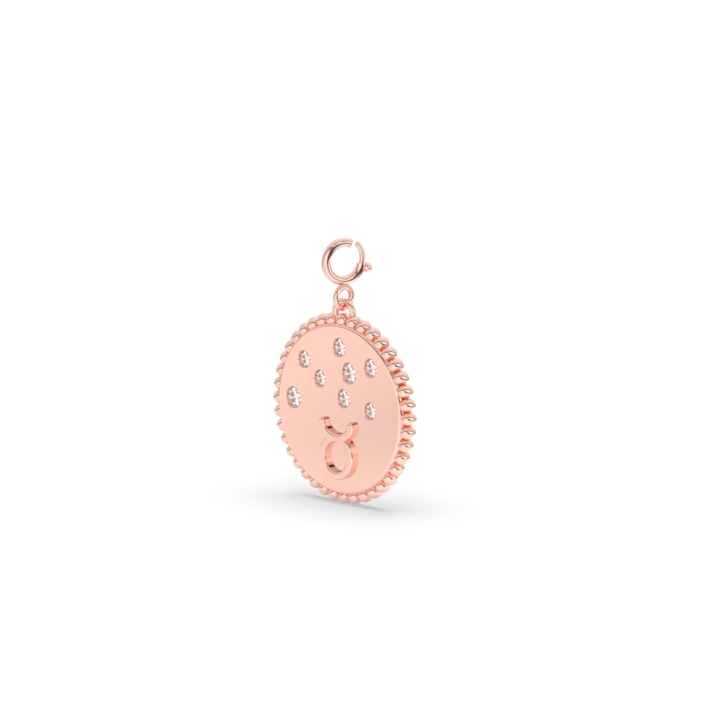 Taurus Disc Gold Diamond Charm with 14K Rose Gold White Diamond