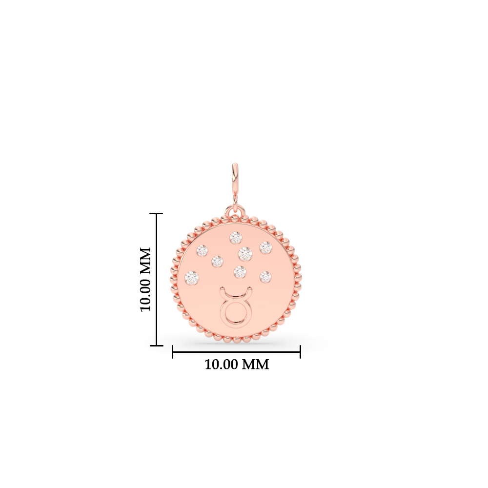 Taurus Disc Gold Diamond Charm with 14K Rose Gold White Diamond