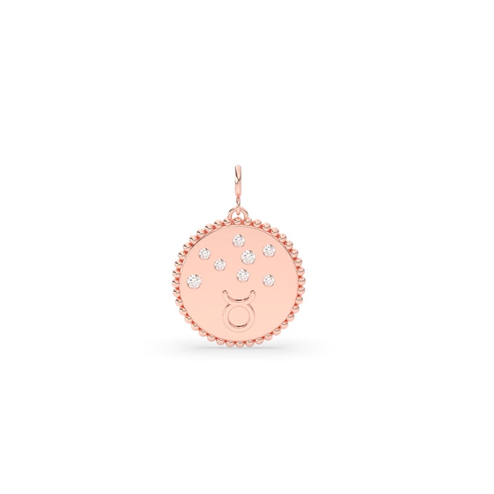 Taurus Disc Gold Diamond Charm with 14K Rose Gold White Diamond