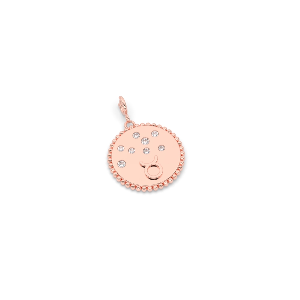 Taurus Disc Gold Diamond Charm with 14K Rose Gold White Diamond