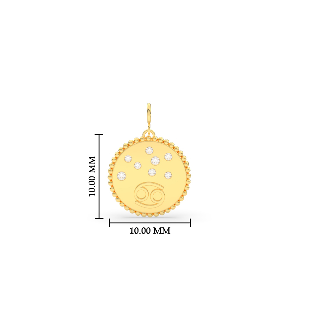 Zodiac Diamond Charm Cancer Talisman with 14K Yellow Gold White Diamond