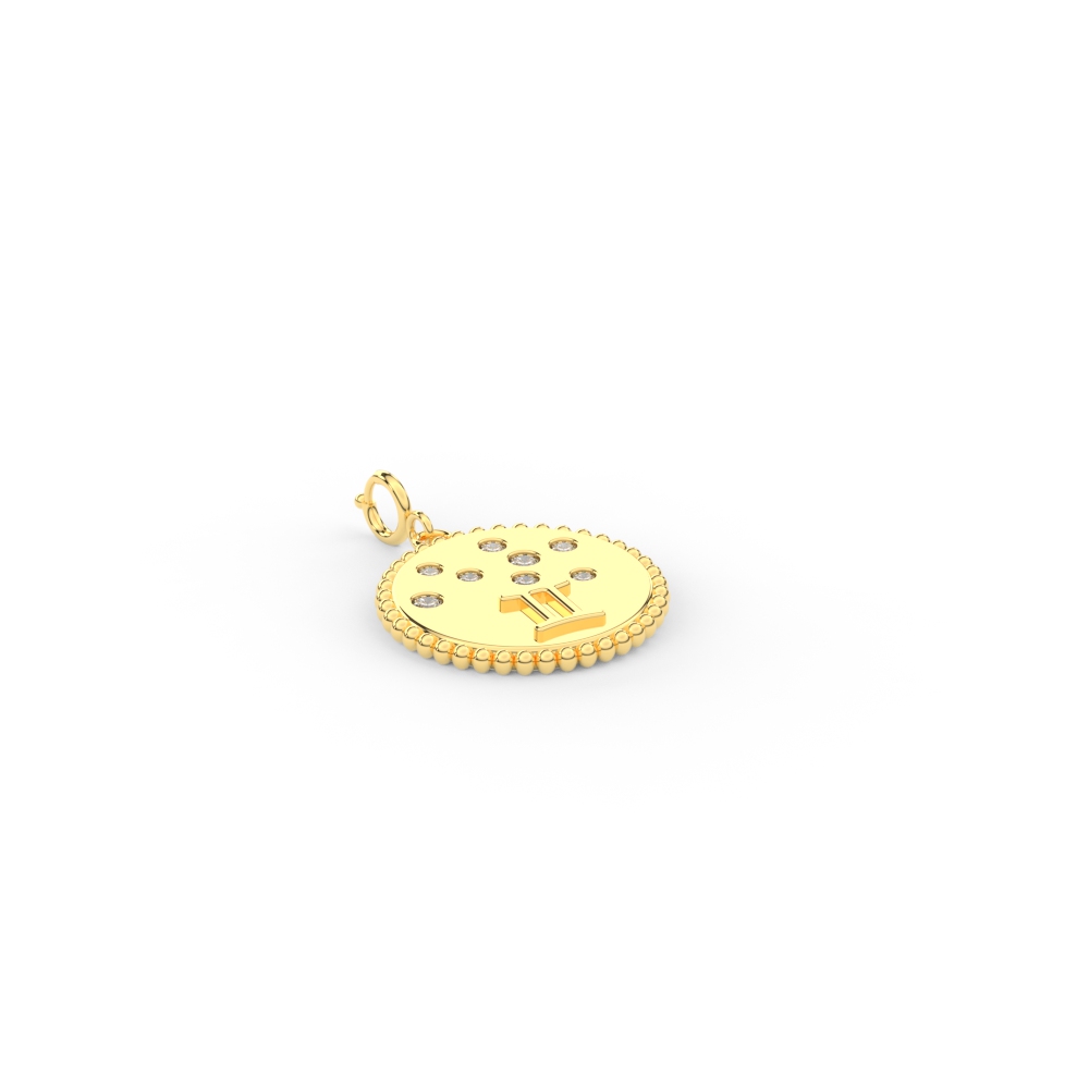 Gemini Zodiac Disc Diamond Charm with 14K Yellow Gold White Diamond
