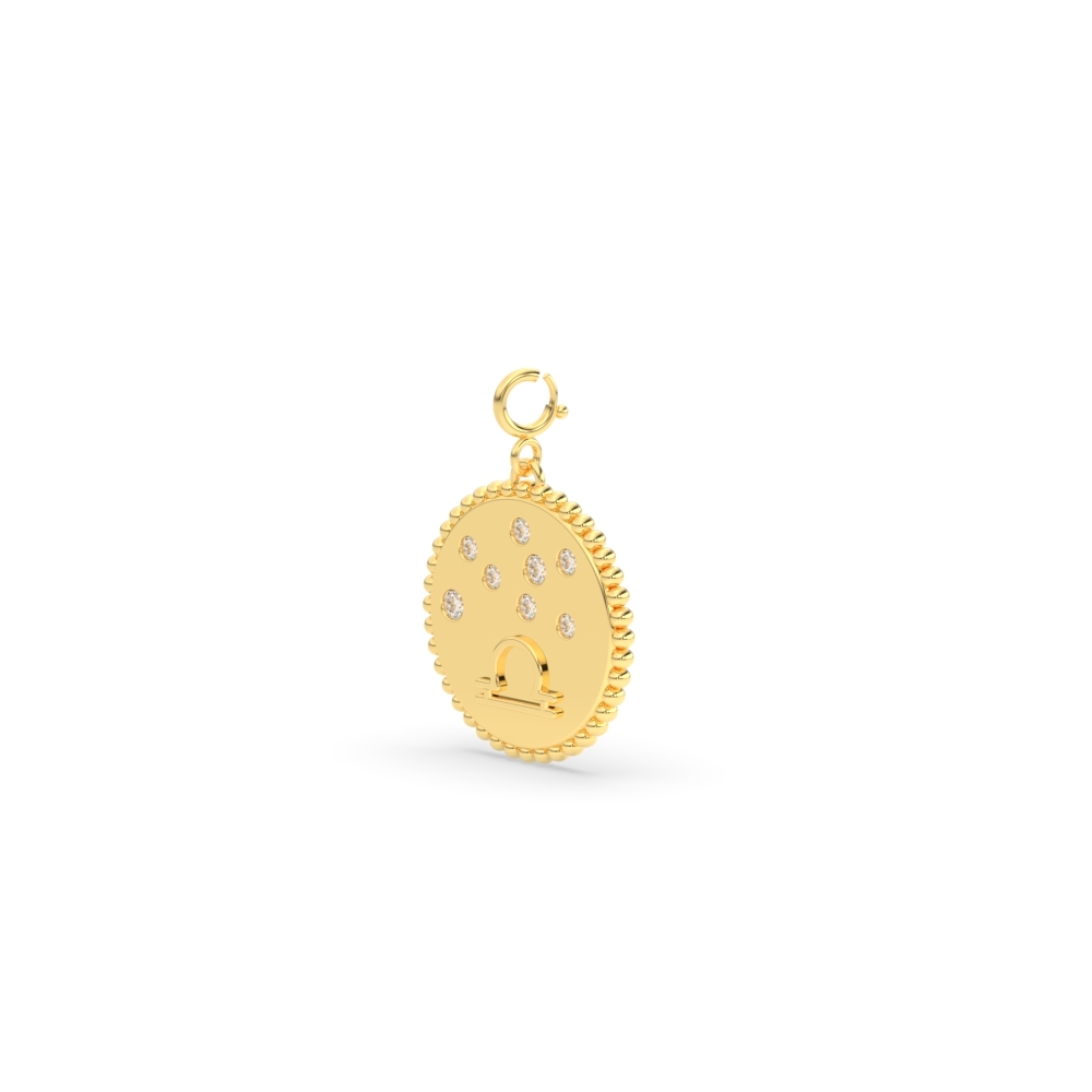 Libra Disc Diamond Charm with 14K Yellow Gold White Diamond