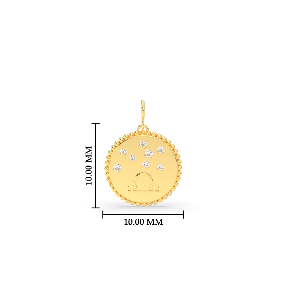 Libra Disc Diamond Charm with 14K Yellow Gold White Diamond