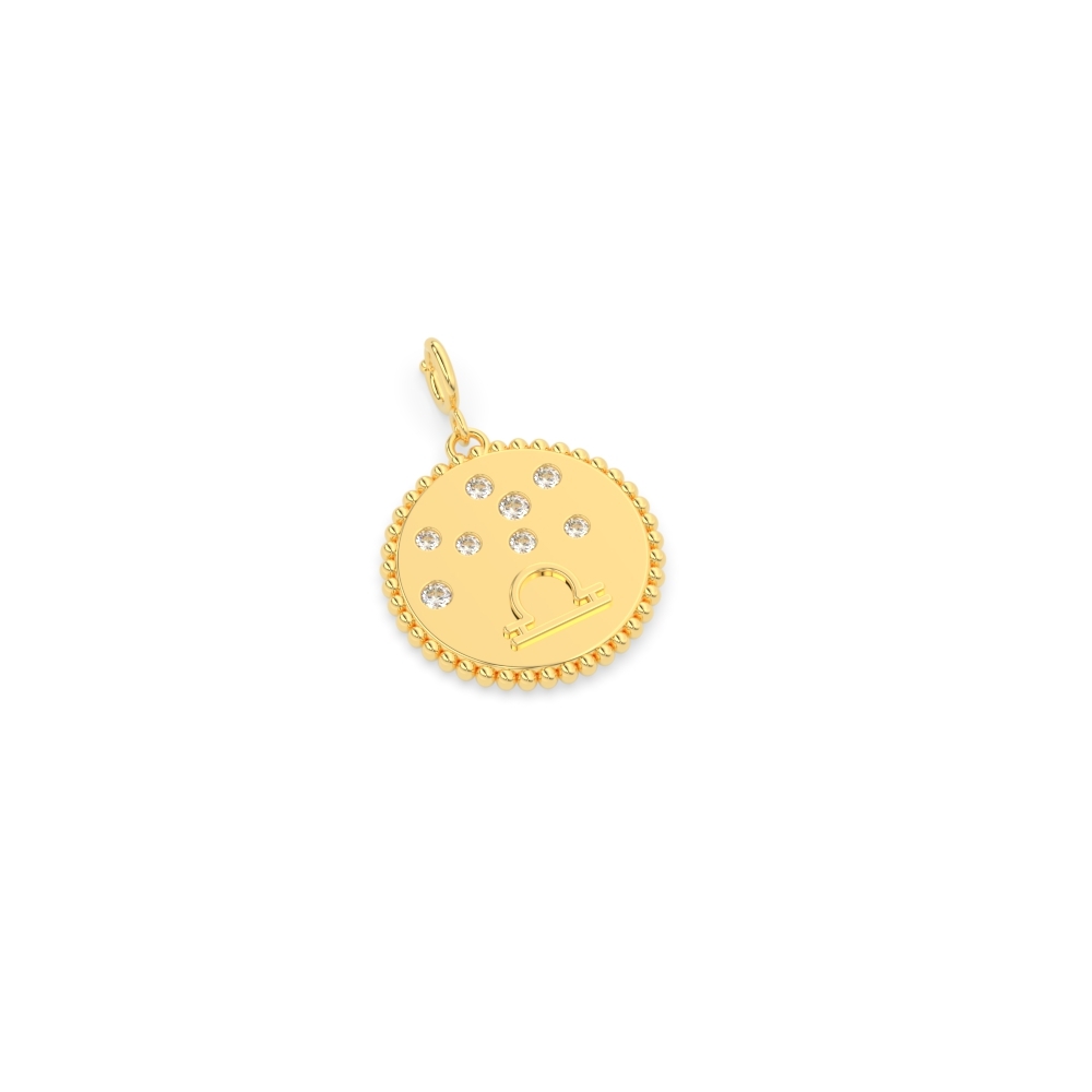Libra Disc Diamond Charm with 14K Yellow Gold White Diamond
