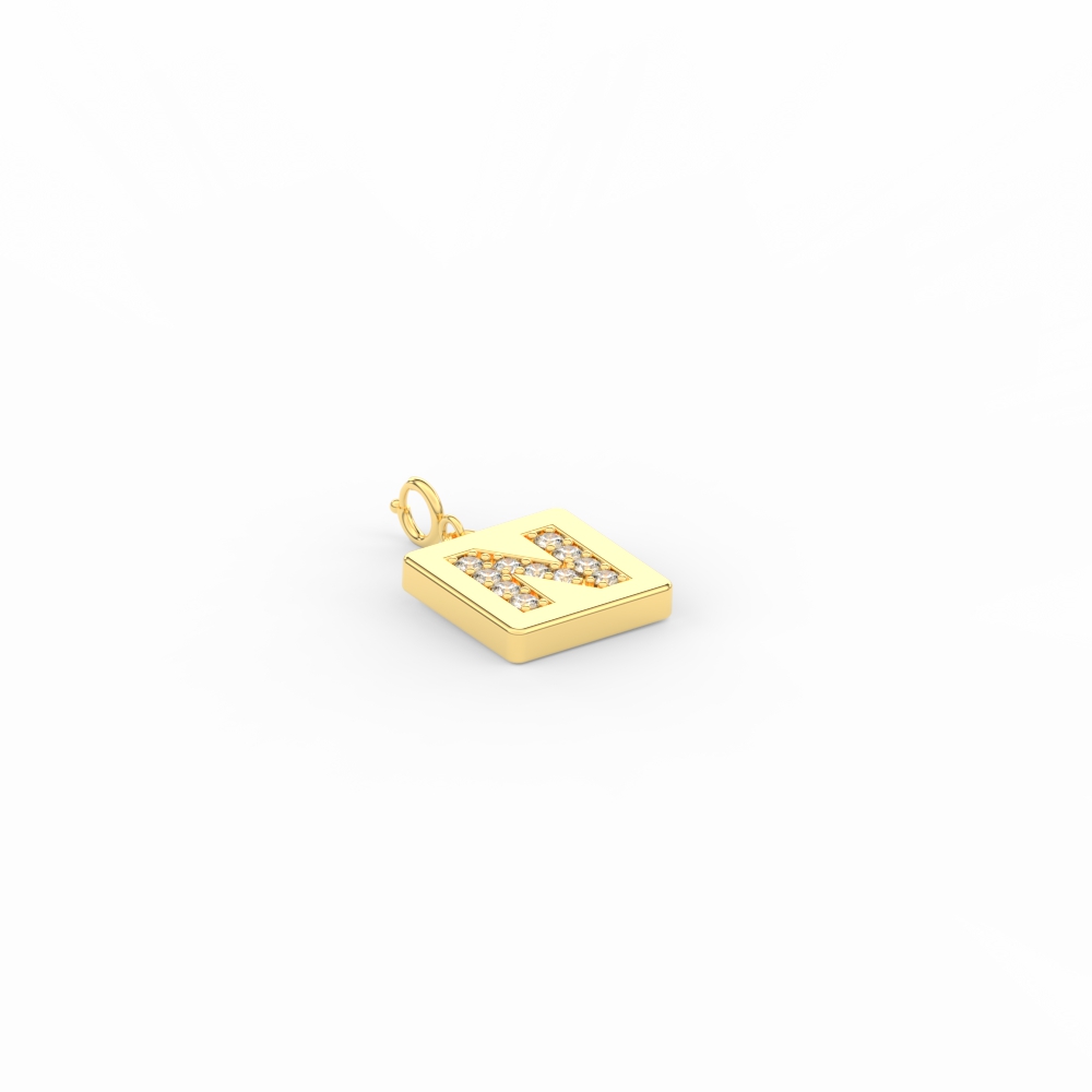 Initial Letter Diamond Charm with 14K Yellow Gold White Diamond