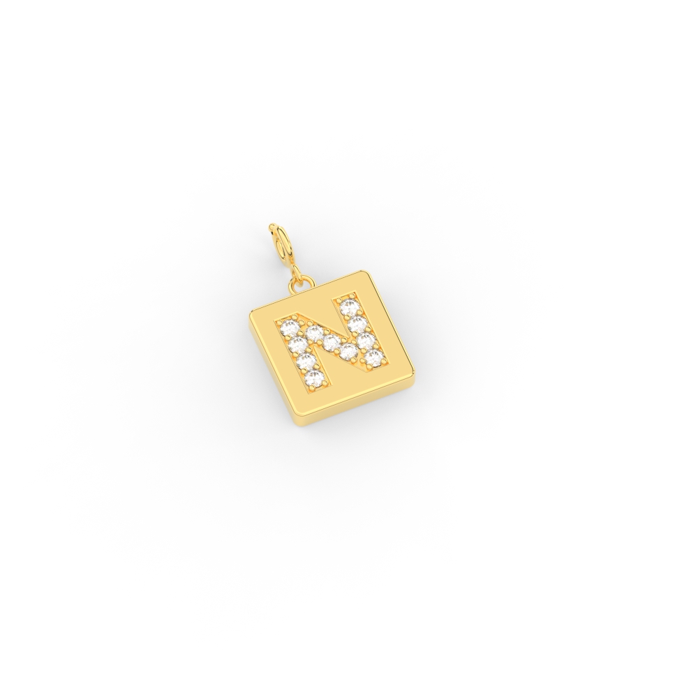 Initial Letter Diamond Charm with 14K Yellow Gold White Diamond