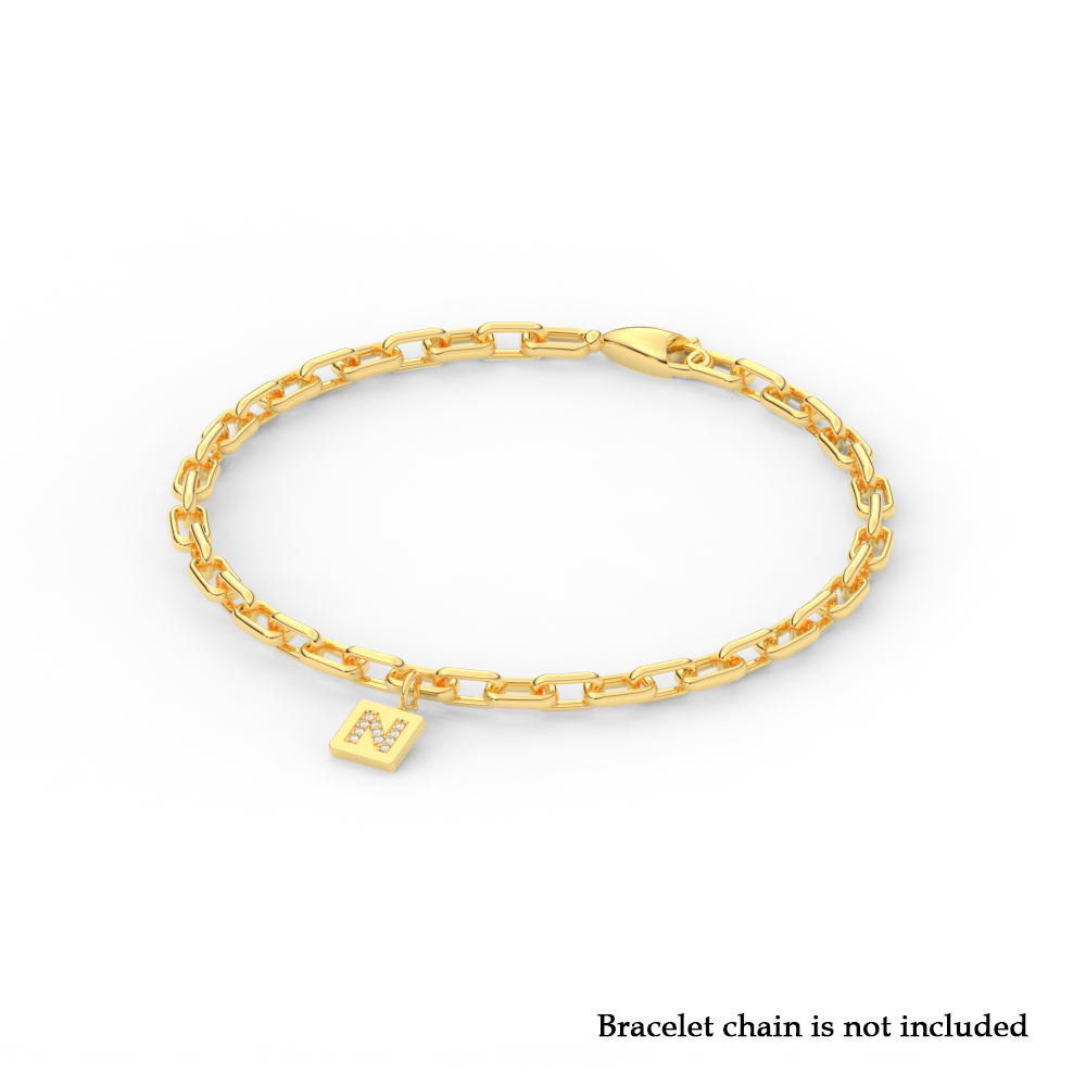 Initial Letter Diamond Charm with 14K Yellow Gold White Diamond