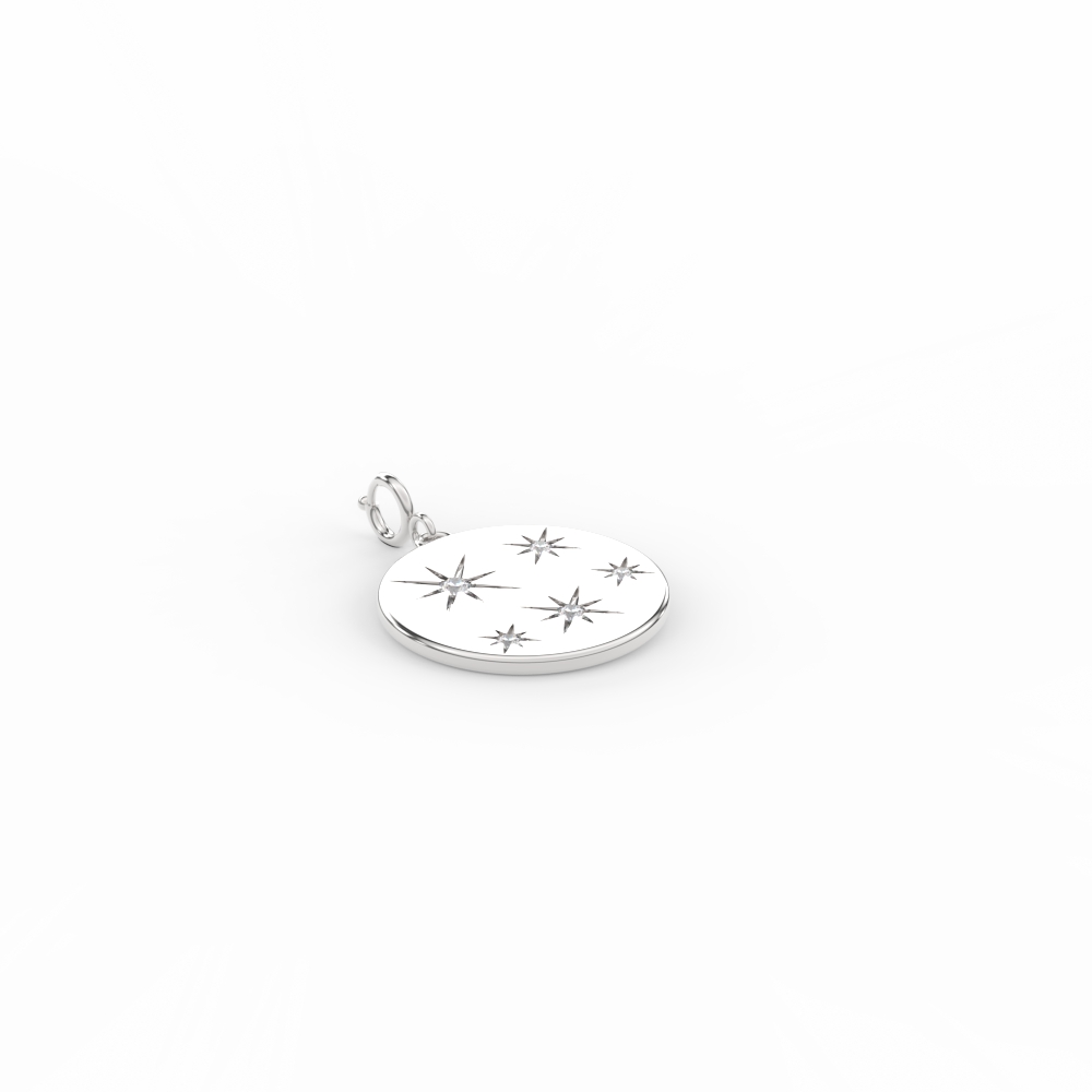Disc Starburst Diamond Charm with 14K White Gold White Diamond