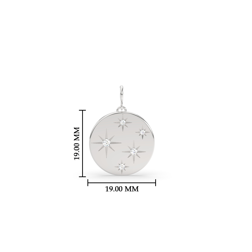 Disc Starburst Diamond Charm with 14K White Gold White Diamond
